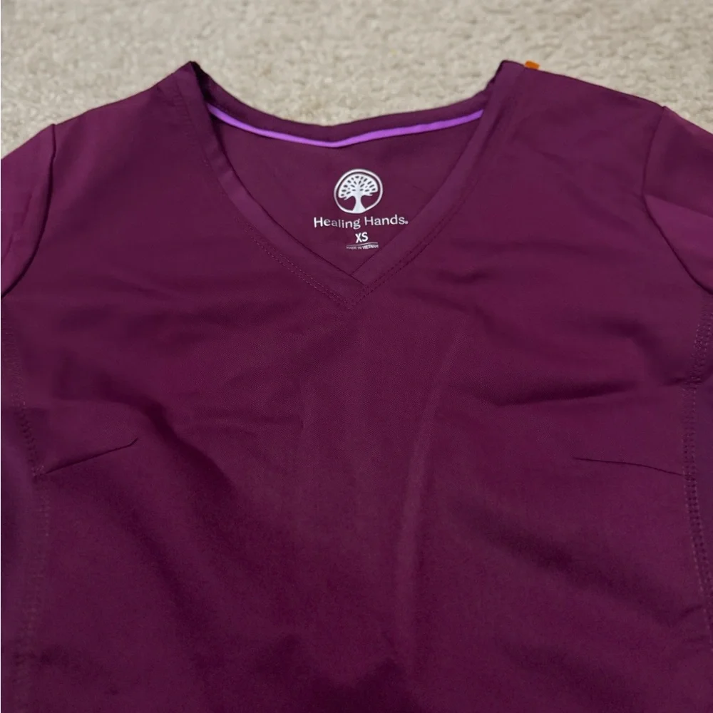 Healing Hands Scrub Top (Wine Color) - Picture 3 of 4